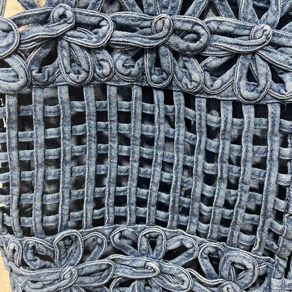 Vintage Denim Flower Vest See Thru With Tie on Back Size Large - Picture 7 of 8